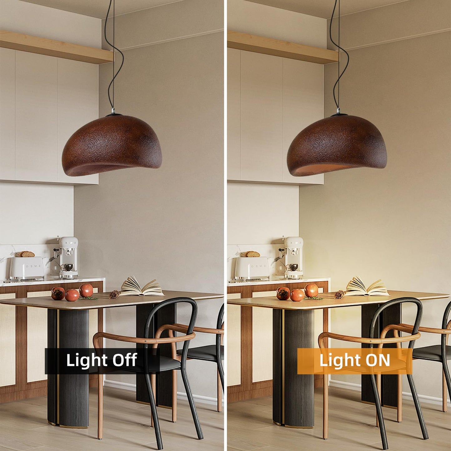 Jaymp 50Cm Wabi Sabi Pendant Light For Dining Room Kitchen Island Farmhouse Hanging Lamp E26 Base Japanese Style Bird Nest Shape Lighting Fixture (Dark Brown B Shape  50Cm/19.7In)
