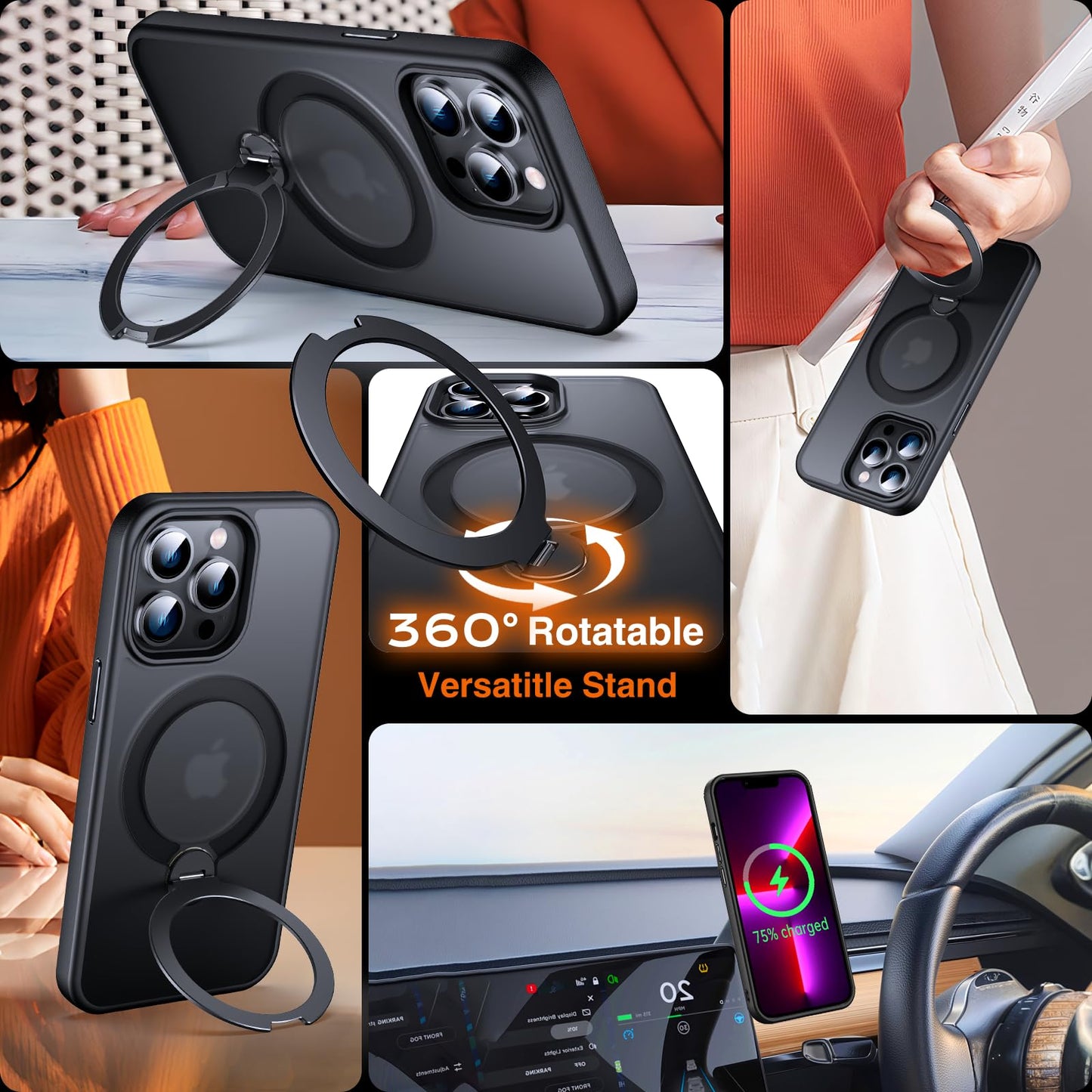 Chicfun 360 O-Ring Magstander For Iphone 13 Pro Case With Magnetic Kickstand Ring Holder [Compatible With Magsafe][360Rotate Sta