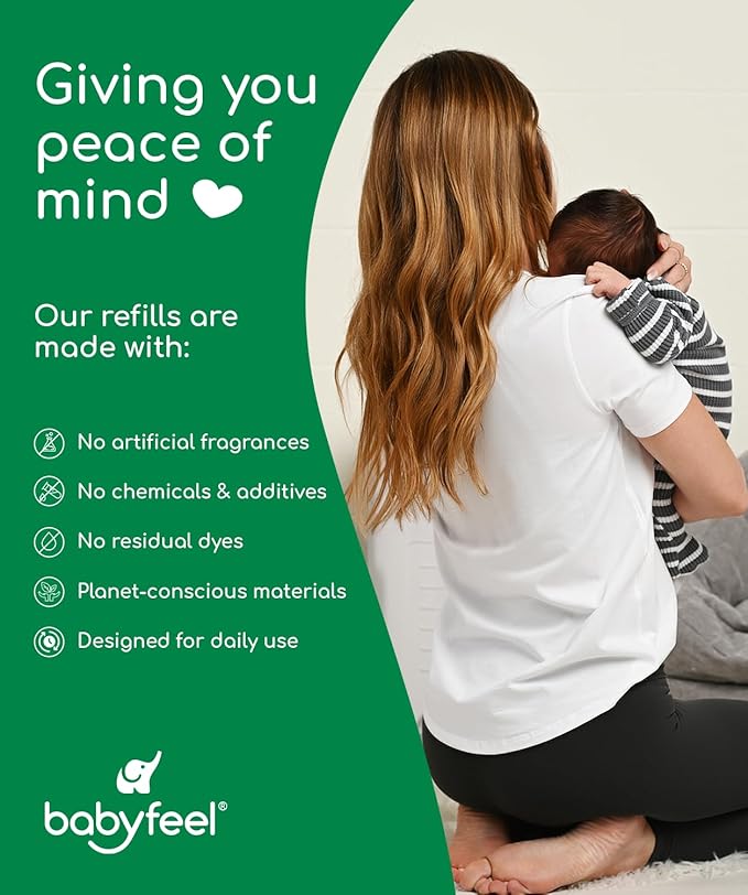 Babyfeel BIO Refills Compatible with DEKOR CLASSIC Diaper Pails | 100% Compostable |4 Pack |50% Extra Thickness | Compost Refill bags with Running Low Indicator |Powerful Odor Control | Fragrance-free