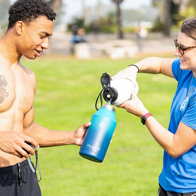 64 oz Insulated Water Bottle With Straw Pop-up & Auto Spout Lid, Flex Handel, Waterbottle Strap Carrier, Half Gallon Stainless Steel Water jug (Indigo Gradient)