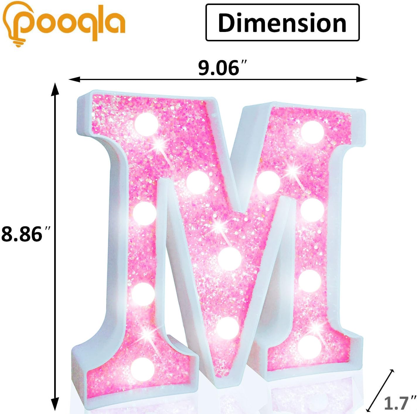 Pooqla Led Marquee Letter Lights  Light Up Letters For Birthday Decorations  Glitter Letter Sign Battery Powered Night Light Pink Party Wedding Christmas Girls Gift Bedroom Dorm Decor  Cool White M