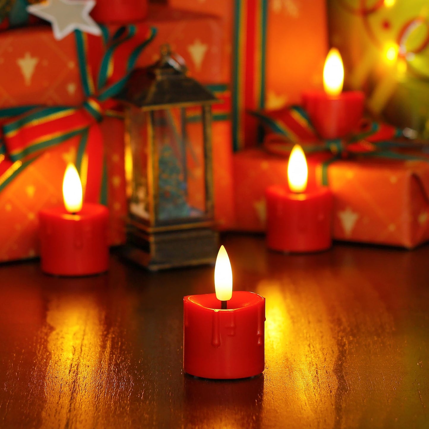 Yeelida Rechargeable Flameless 1.6" x2.5" Tea Light Candles with Remote & Type-C Charging Cable, Timer LED Flickering Burgundy Plastic 9pcs Mini Dripping Wax Votive Tealight Candles