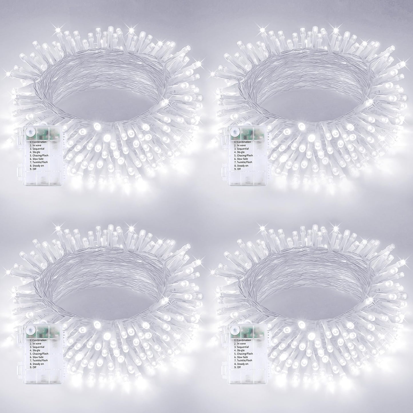 4 Pack Christmas String Lights Battery Operated With Timer  66Ft 200 Led Waterproof Battery Twinkle Lights  8 Modes Fairy Light For Indoor & Outdoor Garland Tree Christmas Decorations (Cool White)