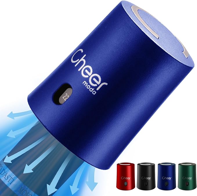 CheerModa Vacuum Wine Stopper with Date Display – 7‑Day Wine Preservation Stopper, Silicone Wine Cap & ABS, French Design, 4 Colors (Blue-JS15-FBA)