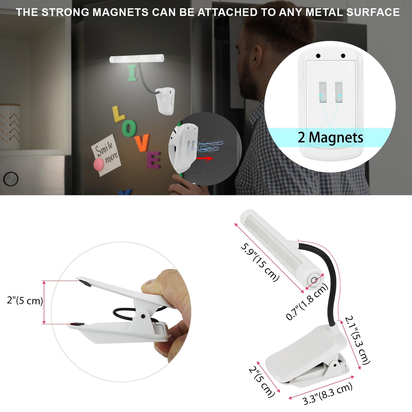 Bigmoant Battery Operated Book Light  Reading Light With Clip  Eye Care Book Light  2 Adjustable Brightness Set  Flexible Metal Neck  Perfect For Book Lovers (White  2 Pack)