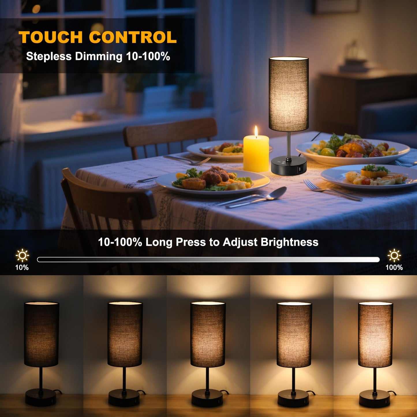 Unicozin Small Table Lamp, 3 CCT Color Changing, Stepless Dimmable, 14.5in, Black Shade