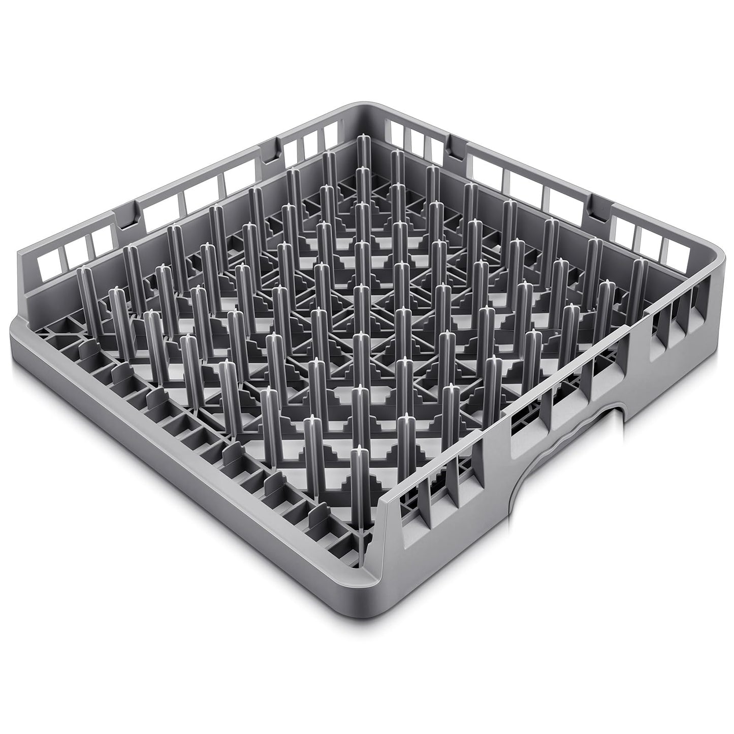 Aurelema 1 Pack Commercial Dishwasher Tray Rack Polypropylene Full Size Flatware Rack for Bowls Plates Knives Forks Cups (Peg Dish Opening,Gray)
