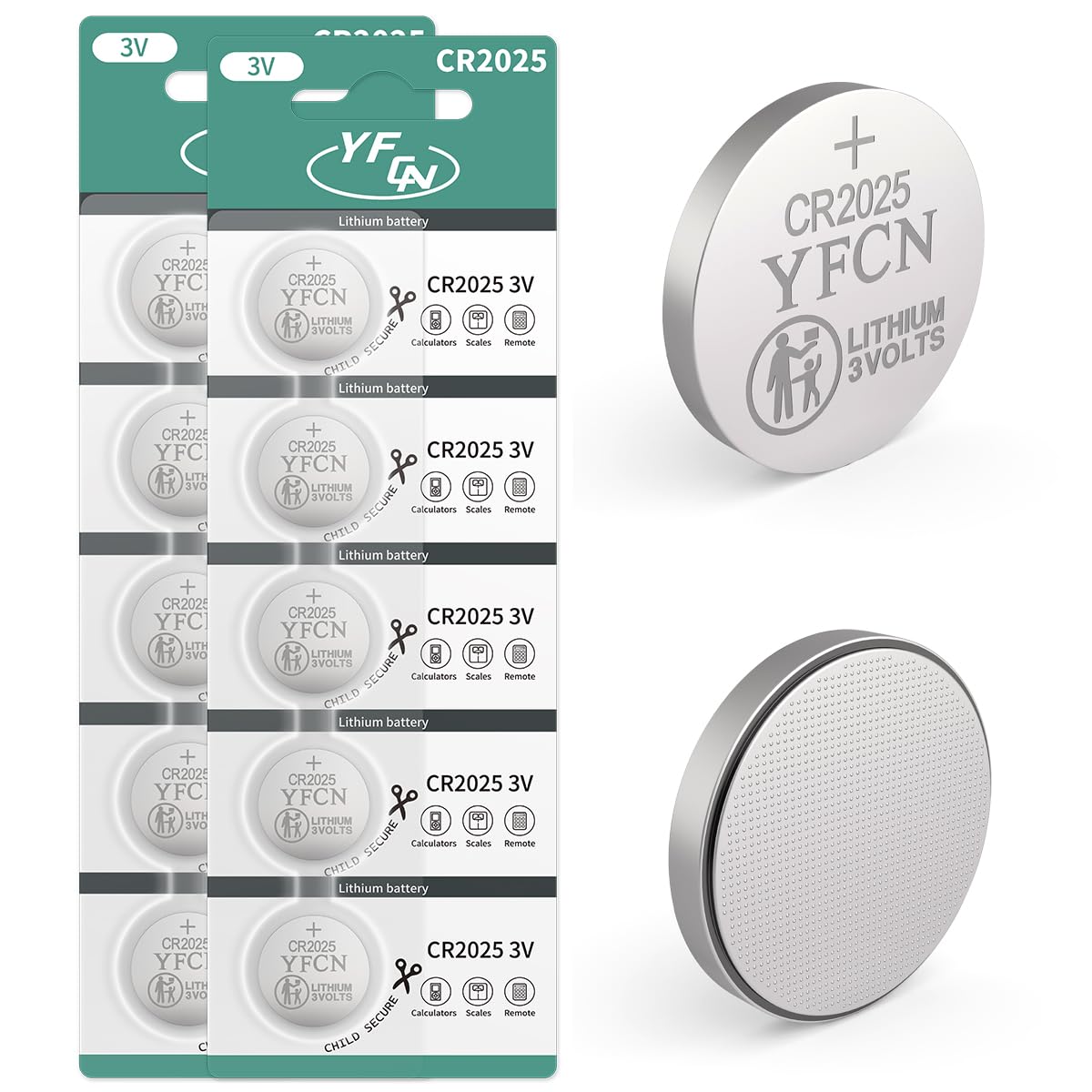 Yfcn Cr2025 Battery 3V Lithium Battery 10 Count Pack Cr2025 Batteries For Key Fobs, Remote Control, Led Candles, Thermometers -