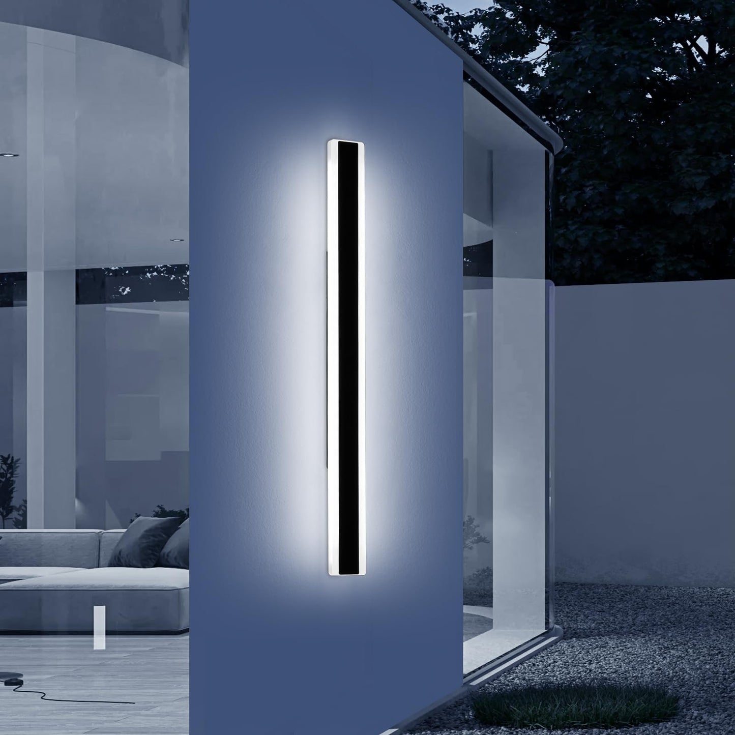 Mikeru 47.2Inch Long Led Wall Light  6000K Cool White Modern Outdoor Wall Light Ip65 Waterproof Black Acrylic Porch Exterior Lighting Fixtures  Exterior Wall Mount Lights For Garage Front Door