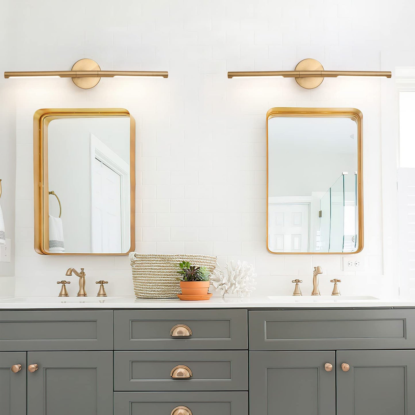 Linseeds Gold Bathroom Light Fixtures Over Mirror 24 Inch  18W 360 Rotatable Dimmable 4000K Led Brass Vanity Lighting Fixture  Brushed Gold Bathroom Vanity Lights Above Mirror