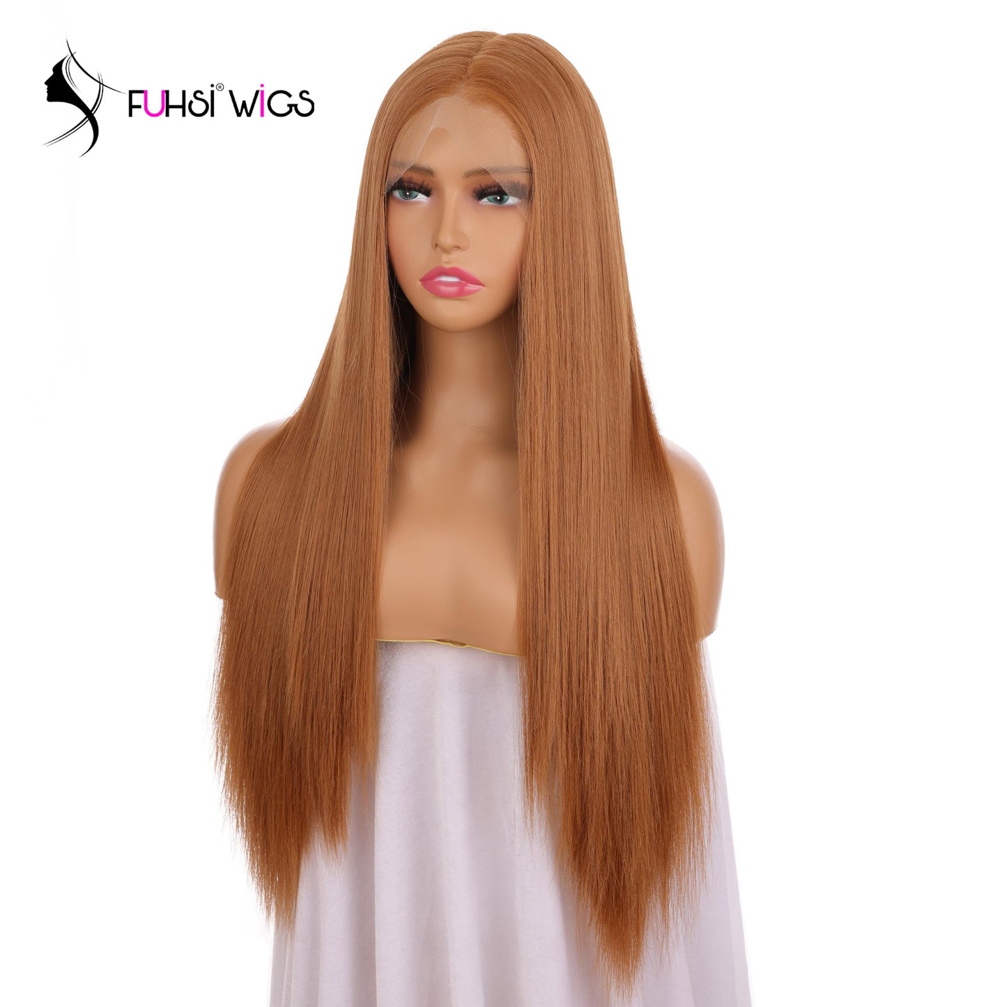 FUHSI 13  6 Khaki Wigs Synthetic Hair Real Natural Wig For Women - Soft & Smooth, Tangle-Free Straight Lace Front Wig,Elastic St