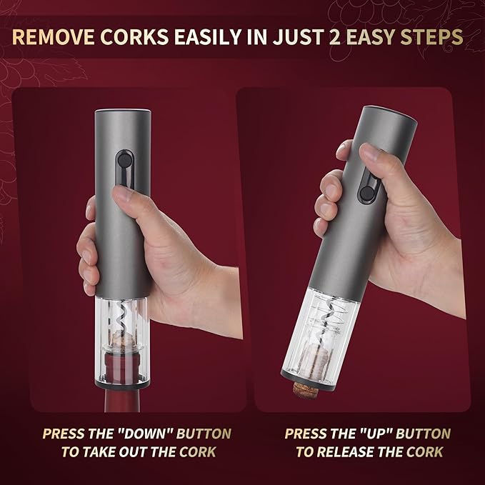 Electric Wine Opener Set Rechargeable, Automatic Corkscrew Set, Including Black Metal Wine Glasses of 2, Stainless Steel Wine Goblet, Ideal Gift for Wedding, Wine Lover, Birthday, Girl, Men