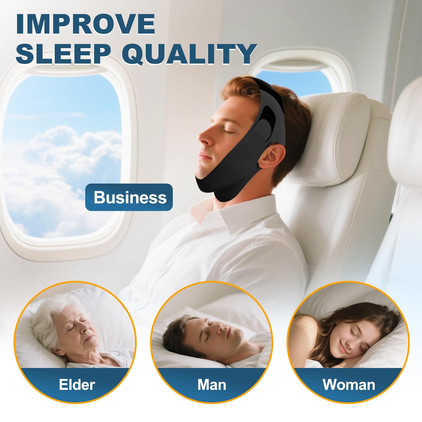 Holinee Chin Strap for Sleeping, Adjustable Chin Strap for Snoring, Anti Snoring Devices Breathable and Reusable, Comfortable Stop Snoring Solution, Anti Snore Chin Strap for Men and Women (Black)