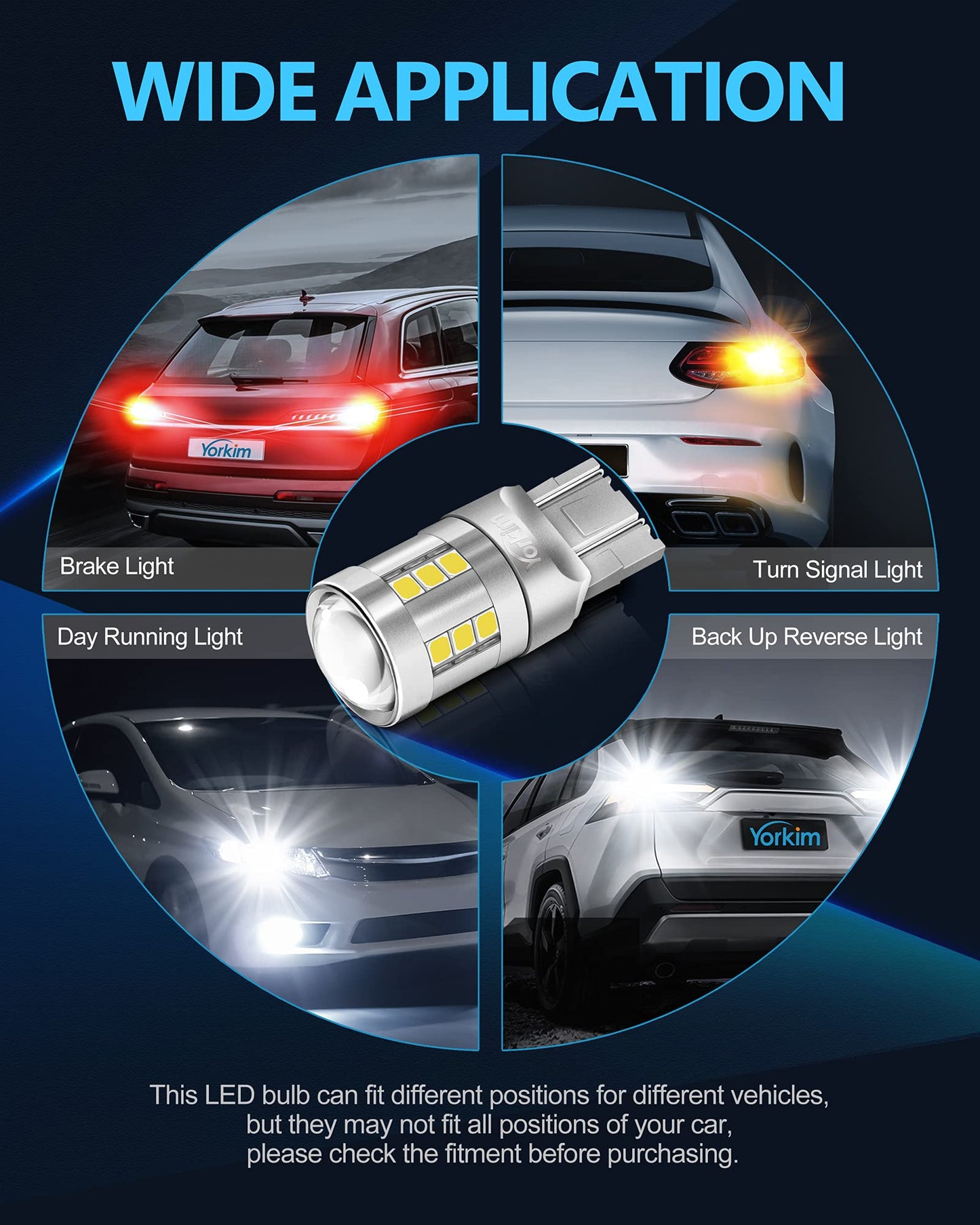 Yorkim 7443 Led Bulb White  6500K High Bright 7440 Led Bulb With Projector T20 W21W 7440Na Led Bulb Replacement Lamp For Turn Signal Reverse Brake Tail Lights Or Day Running Light  Pack Of 2  6500K