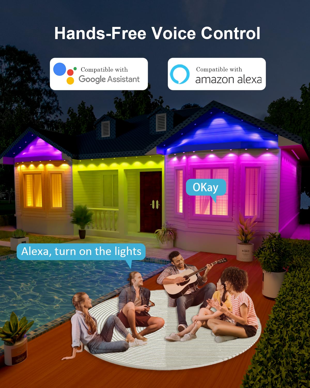 Tropwellhouse Permanent Outdoor Light Pro  200Ft With 144 Rgb+Ic Led Lights  90 Scene Modes  Ai Light Design  Ip67 Waterproof For Halloween Christmas Decor And Daily Lighting  Work With Alexa  Google