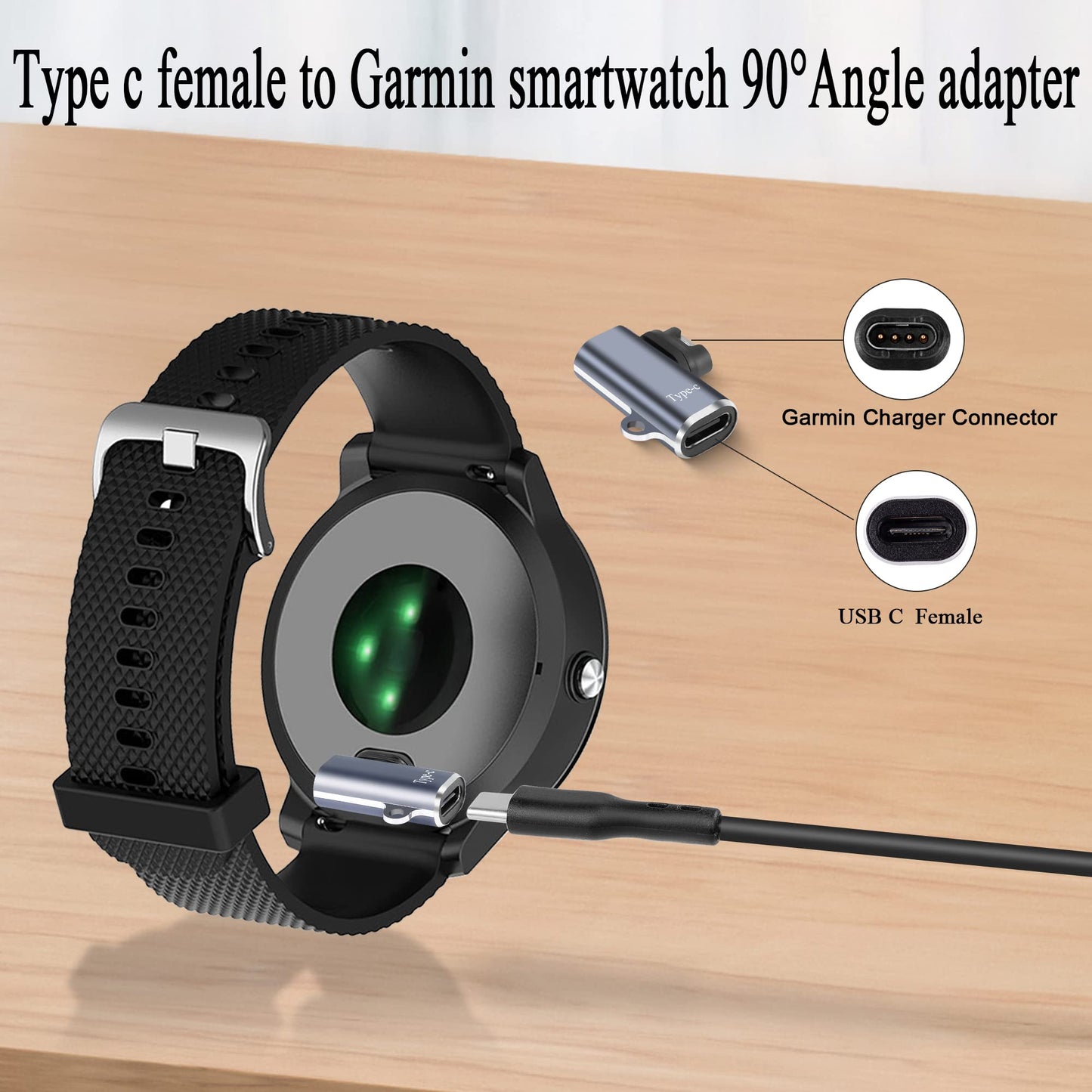 Qianrenon Usb C Watch 90 Angle Adapter Connector Smartwatche Charging Head To Type C Female Right Angle Converter Coupler, Alumi