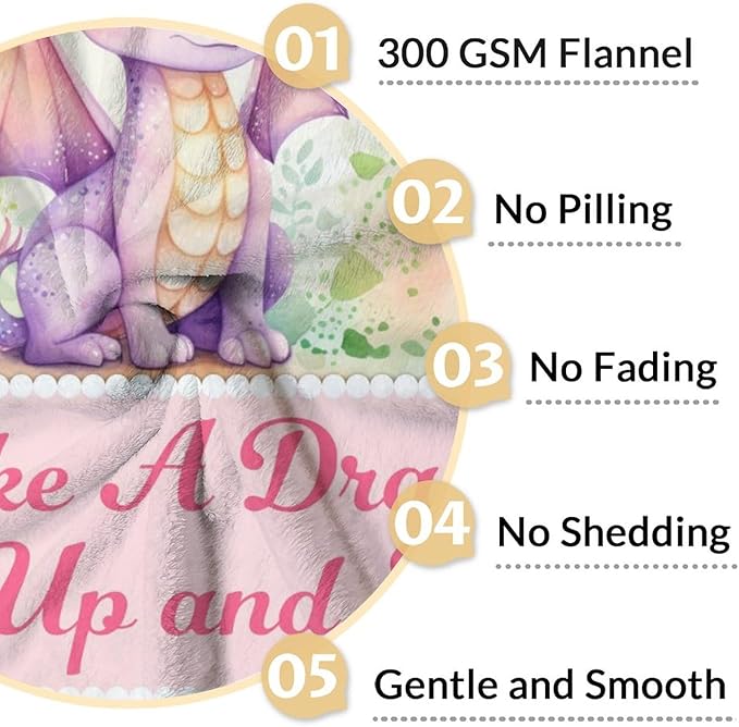 Dragon Blanket Gifts - 30x40 Inches Cute Throw Blanket for Babies, Kids, Boys & Girls - Pink Soft Fuzzy Blankets for Couch, Sofa & Bed