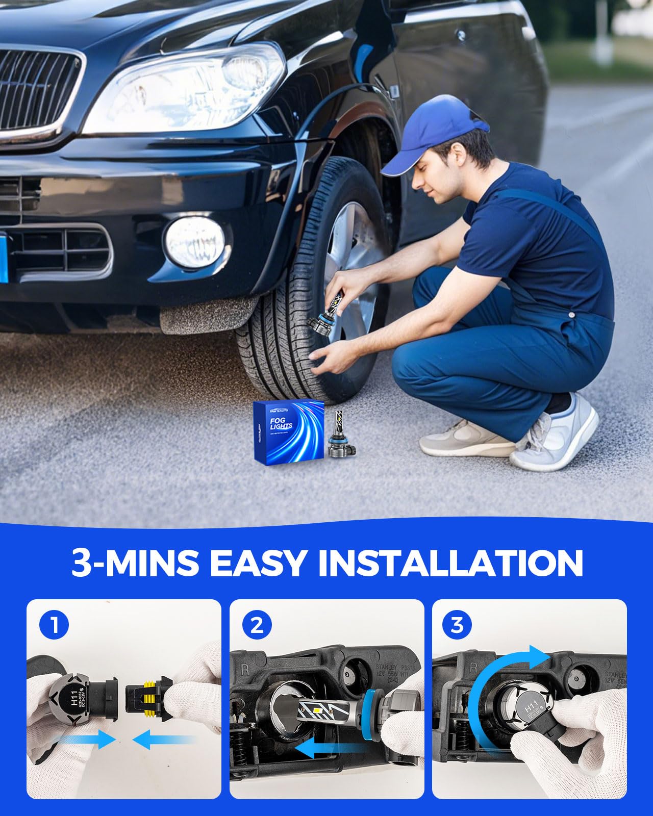 Marsauto H11/H16/H8 Led Fog Light Bulb  14 000Lm 6500K White H11 H16 H8 Led Fog Lights  70000Hrs Lifespan H11 Fog Light Bulbs For Car  Play And Plug  Exterior Lighting