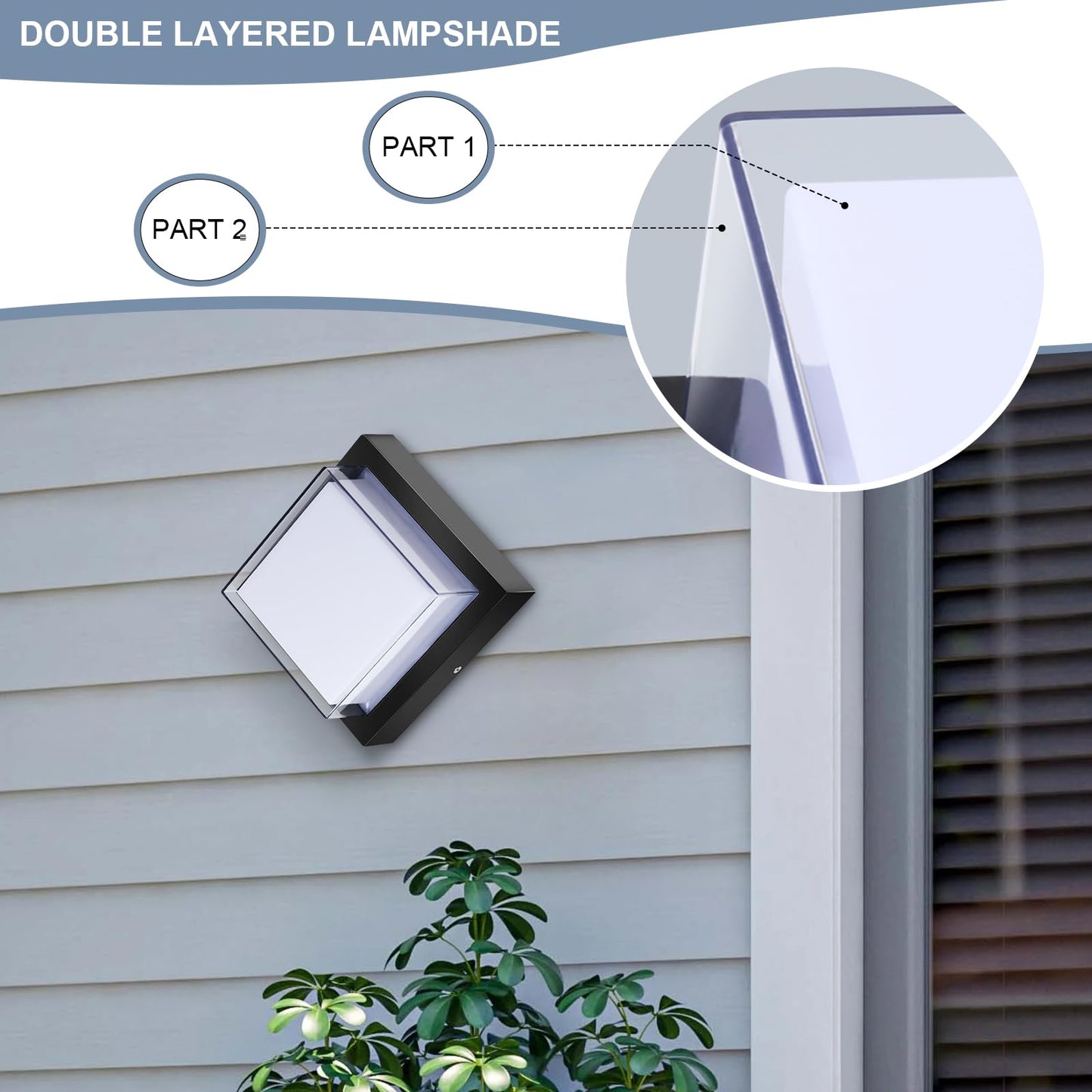 Biritalo Led Porch Lights 12W 6500K Outdoor Wall Lighting Double-Layer Cover Aluminum Exterior Light Fixture Ip65 Waterproof For Patio Stairway Garage Bedroom