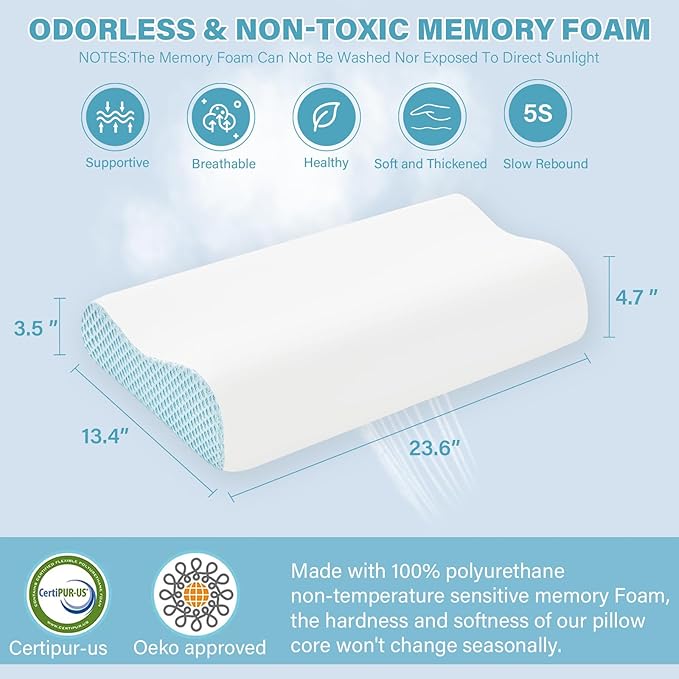 Memory Foam Cooling Bed Pillows for Sleeping, Ergonomic Cervical Pillow for Neck and Shoulder Pain Relief, Adjustable Cold Pillow with Pillowcase