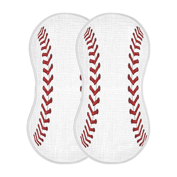 Muslin Baby Burp Cloths Set of 2, Soft Absorbent Sport Baseball Print Muslin Washcloths, Bibs, Face Towel for Newborn Boys Girls, 22 x 11 Inch