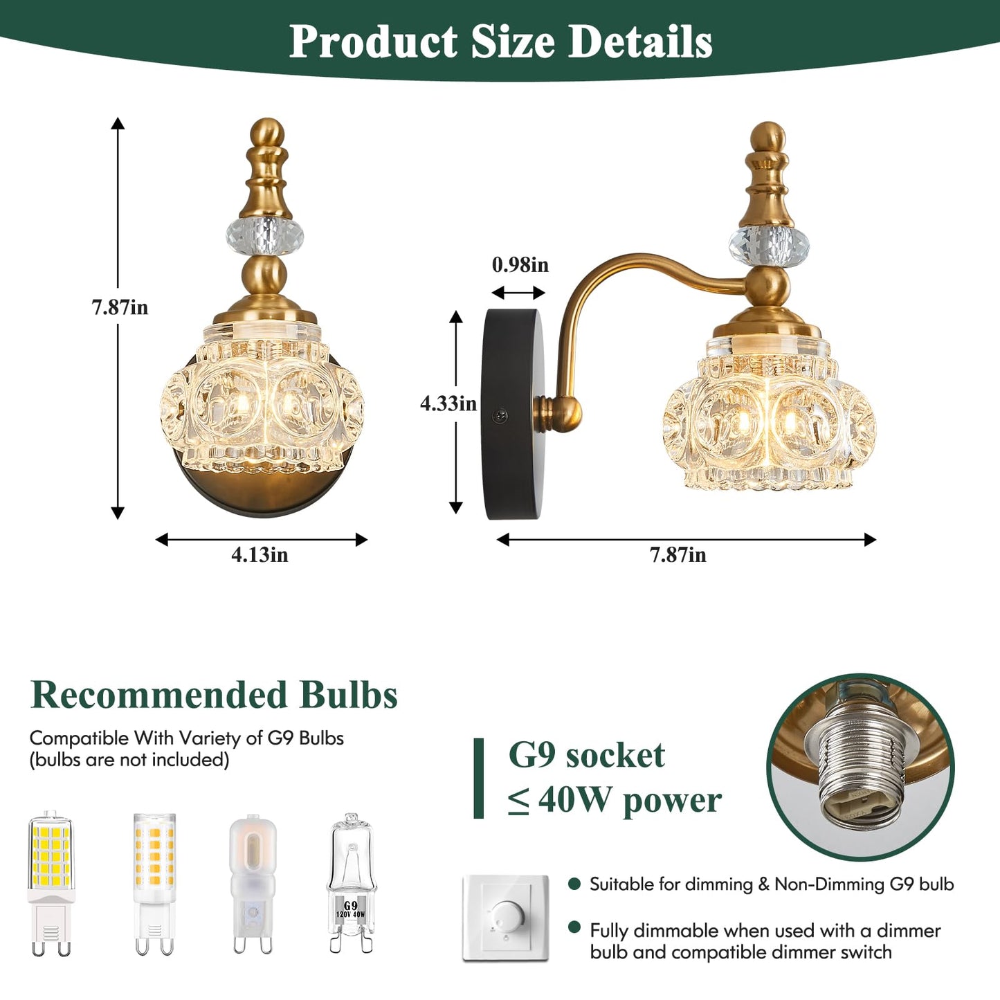 Lbsqj Modern Wall Sconces Set Of Two Black Gold Vintage Indoor Glass Wall Lamp Bathroom Vanity Light Fixture Wall Mounted Room Sconce Wall Lighting