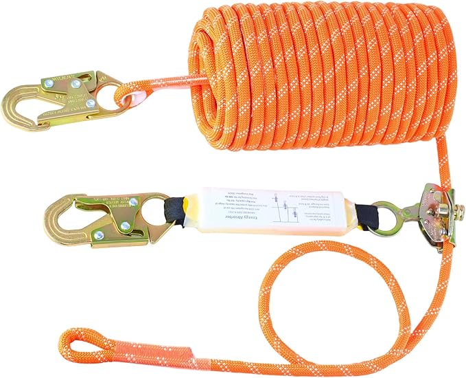 Meyoppm 50ft Vertical Lifeline Assembly, Heavy Duty Fall Protection Safety Rope with Rope Grab, Steel Snap Hooks & Shock A...