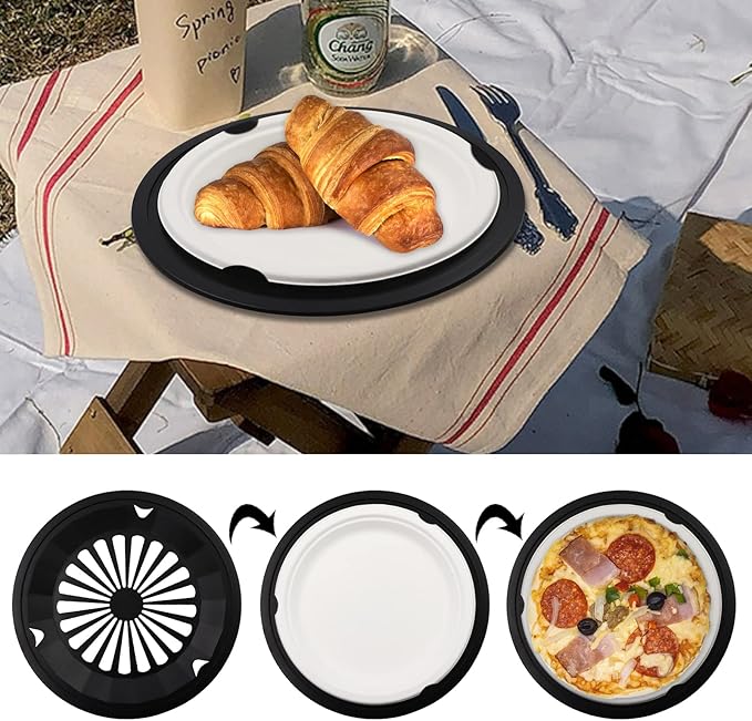Paper Plate Holders 4 Packs with Snap-in Grooves 10.5 Inch Plastic Paper Plate Holders Reusable 4 Color Heavy Duty Supports for Picnic Party Dinner