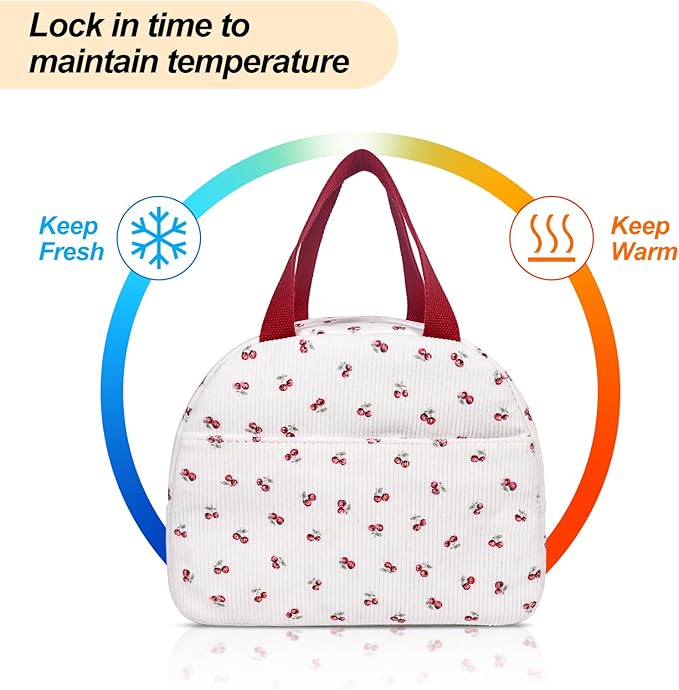 Lunch Box for Women,Cute Quilted Lunch Tote Bag,Reusable Insulated Lunch Box,Large Capacity Cooler Bag with Compartments for Work, Picnics or Travelling