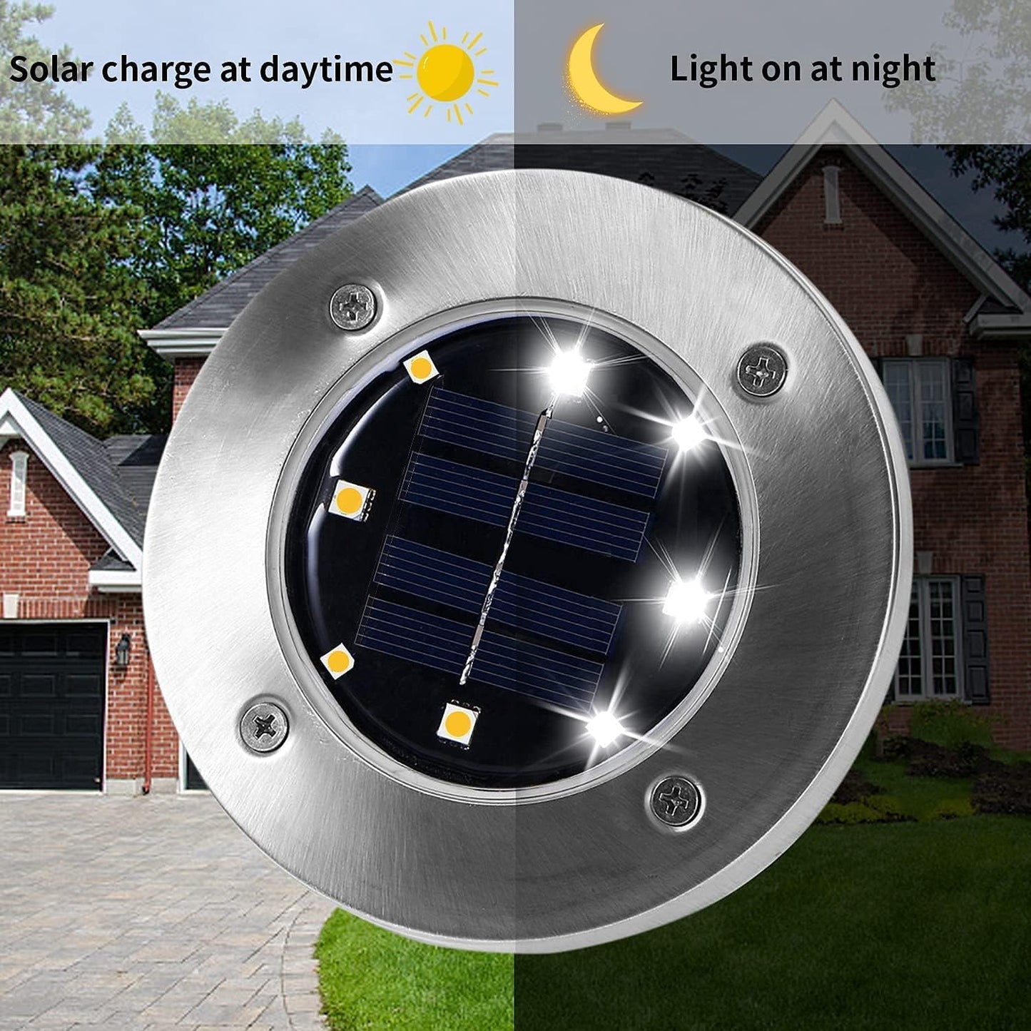 INCX Solar Lights Outdoor Waterproof 16 Pack Stainless Steel Cold White DMDCOLD16 for Garden Pathway Yard Deck Driveway