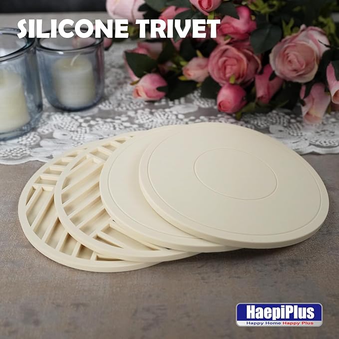 4 Pieces Silicone Trivet Mats, Pot Holders, Kitchen Tools, Heat Resistant Non-Slip Pads for Dishes, Bowls, Jar Opener, Easy to Wash and Dry Pan Cushions (Beige)