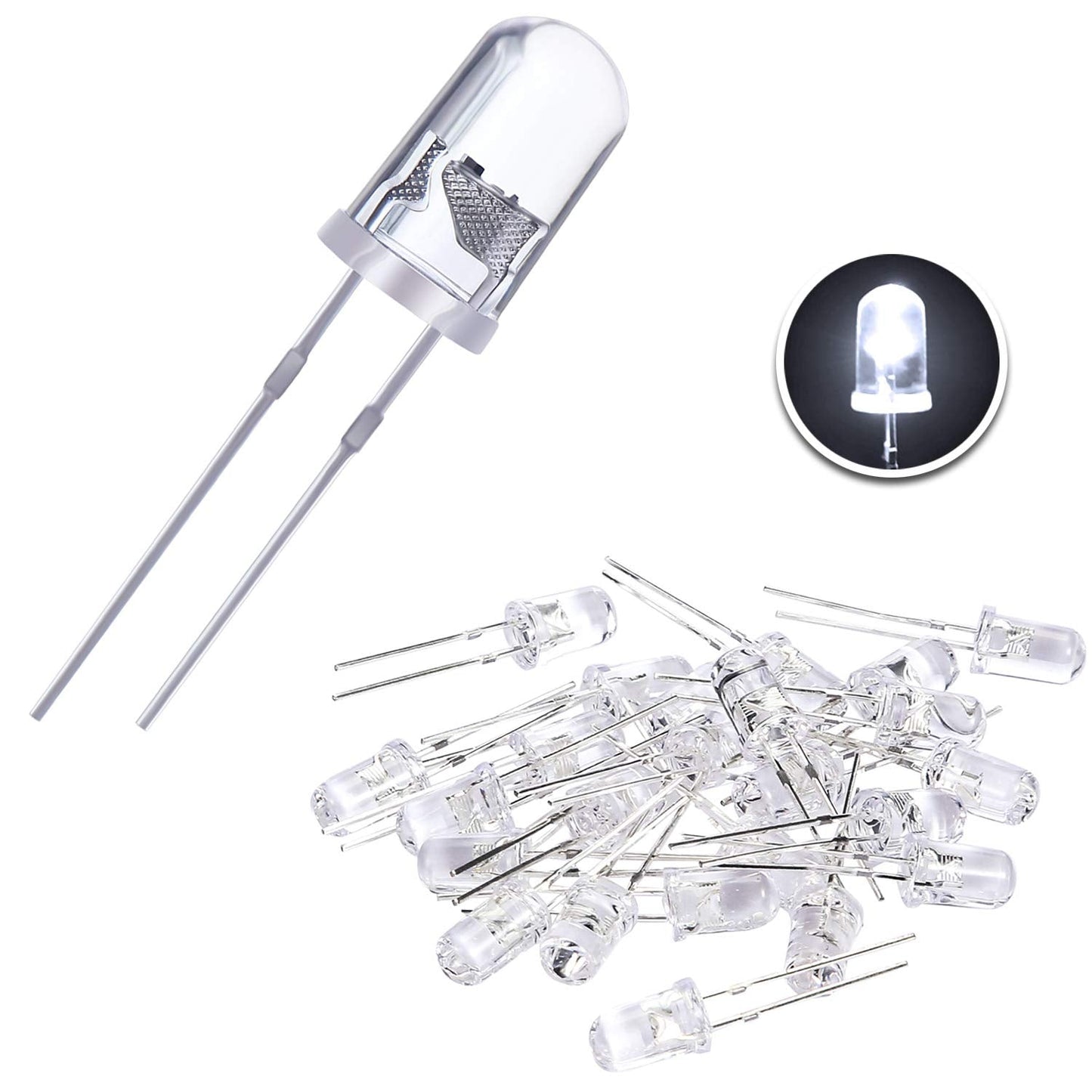 EBOOT 100 Pieces Clear LED Light Emitting Diodes Bulb LED Lamp, 5 mm(White)