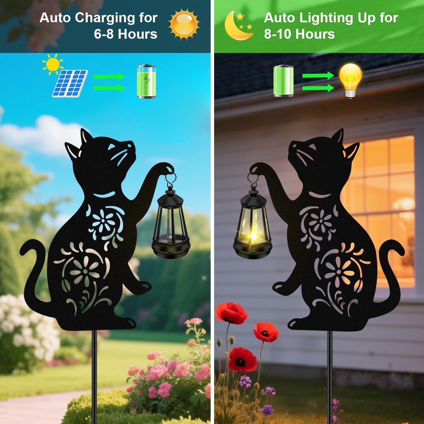 Solar Cat Hanging Lantern Outdoor  2 Pack Hristmas Black Cat Solar Lights  Cat Lover Gifts For Women Mom Grandma Birthday MotherS Day Waterproof Garden Ornaments Decor Outside Backyard Patio Pathway