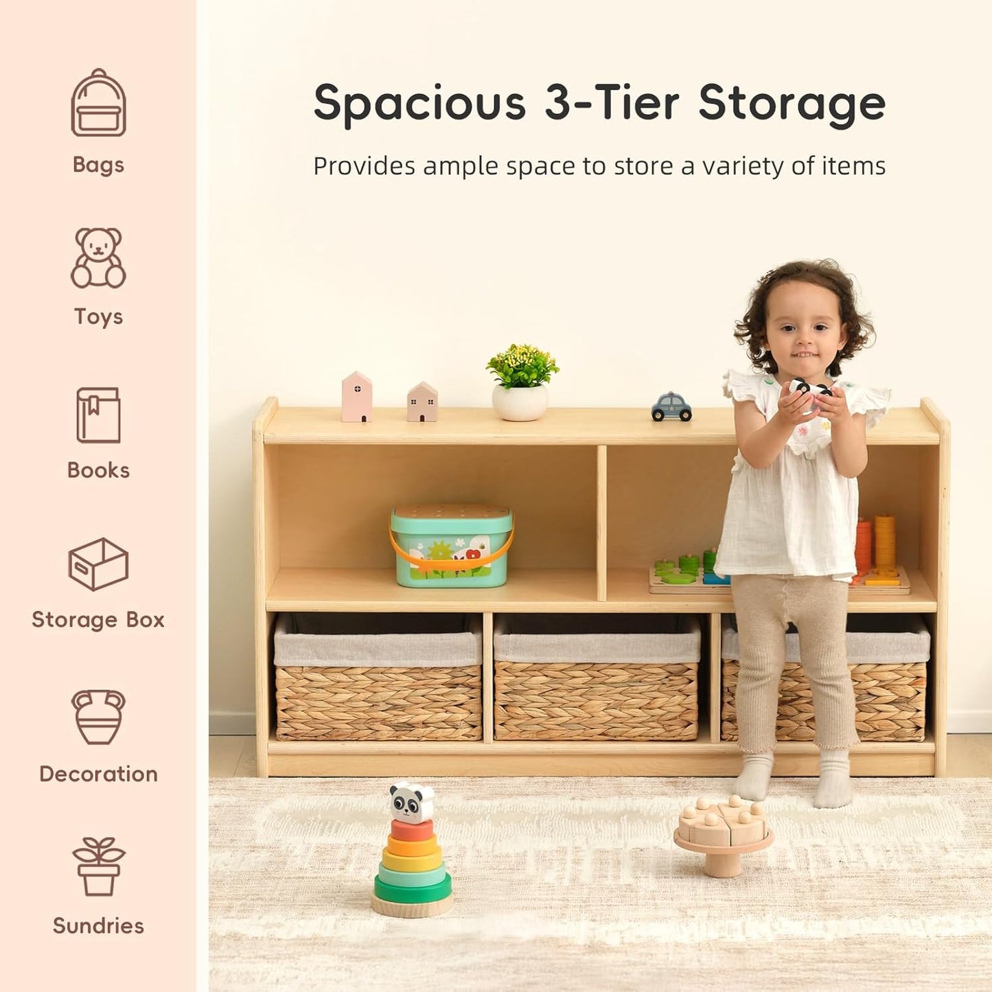 OOOK 5-Compartment Wooden Storage Cabinet, Montessori Shelf for Toy Organizers and Storage, Kids Classroom Organizer, Playroom, Daycare and Preschool Shelf