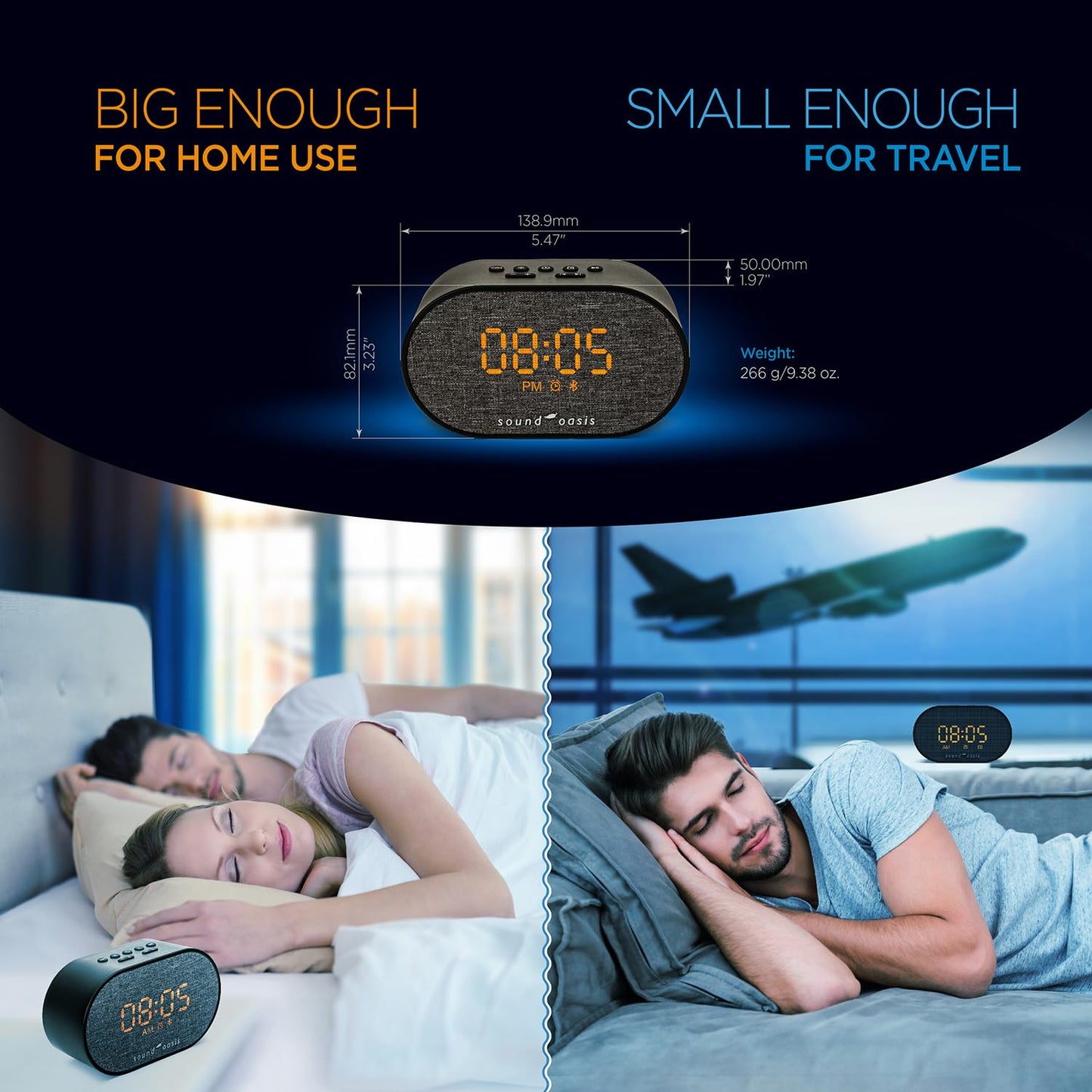 Sound Oasis® Bluetooth Tinnitus Sound Therapy System® Alarm Clock - Sleep Better, Manage and Mask Tinnitus, 30 Built-in Sounds for Tinnitus Relief, Sleep-Friendly Lighting, Travel Friendly (BST-150T)