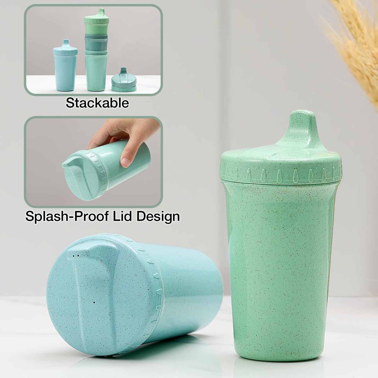 Meolibour 4 Packs Sippy Cups for Toddlers Kids, Reusable Plastic Spill Proof Cups for Kids Baby, Dishwasher/Microwave Safe - Unbreakable Hard Spout Sippy Cups for Toddlers