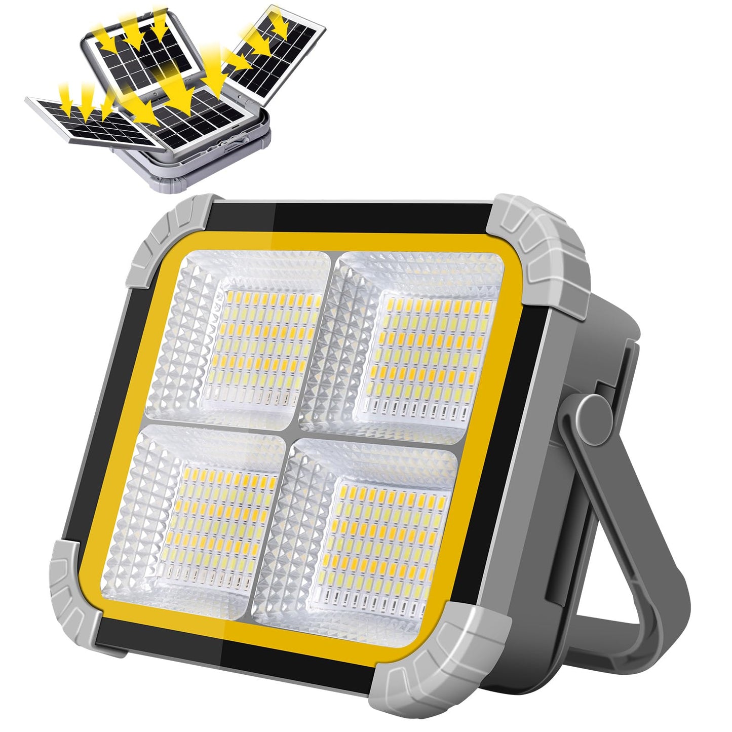 ERAY LED Work Light 150W with 4 Solar Panels, 12000mAH, 336 LED Beads, IP64, Stepless Dimming, Portable, Grey, Model SD-
