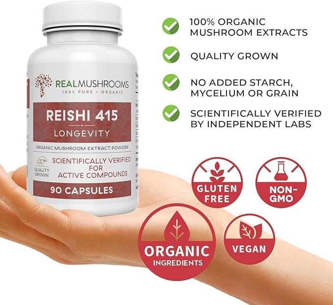 Real Mushrooms Vitamin D2, Zinc (120ct) and Reishi 415 (90ct) Bundle with Chaga - Natural Support for Immunity, Better Sleep, and Relaxation - Vegan, Gluten Free, Non-GMO, Organic Mushroom Extracts