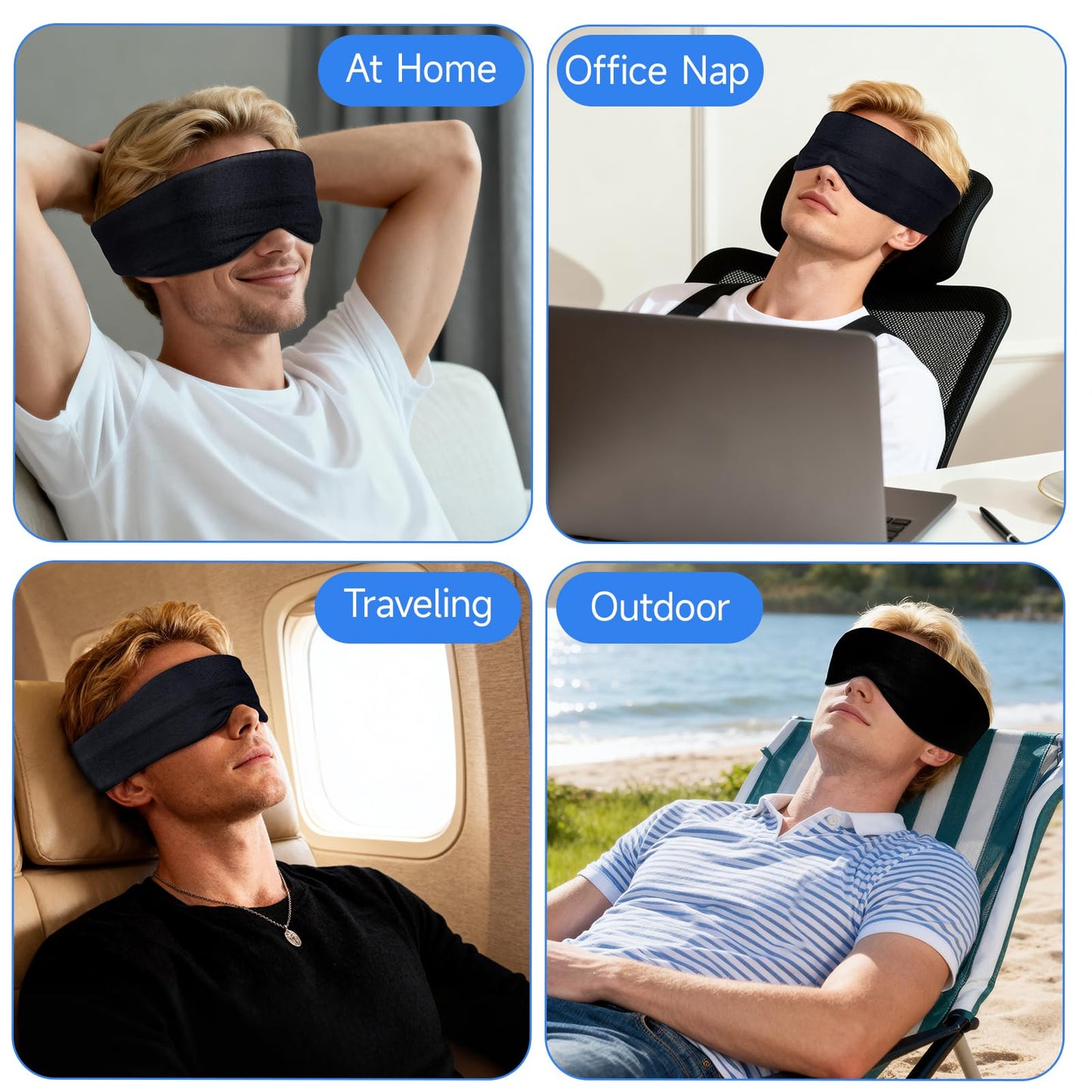 Cotton Sleep Eye Mask for Women Men, 100% Blocking Light Eye Mask Sleeping for Side Sleeper, Soft Zero Pressure Cooling Blackout Eye Covers for Sleeping, Sleep Mask fits All Heads Adjustable（Black）