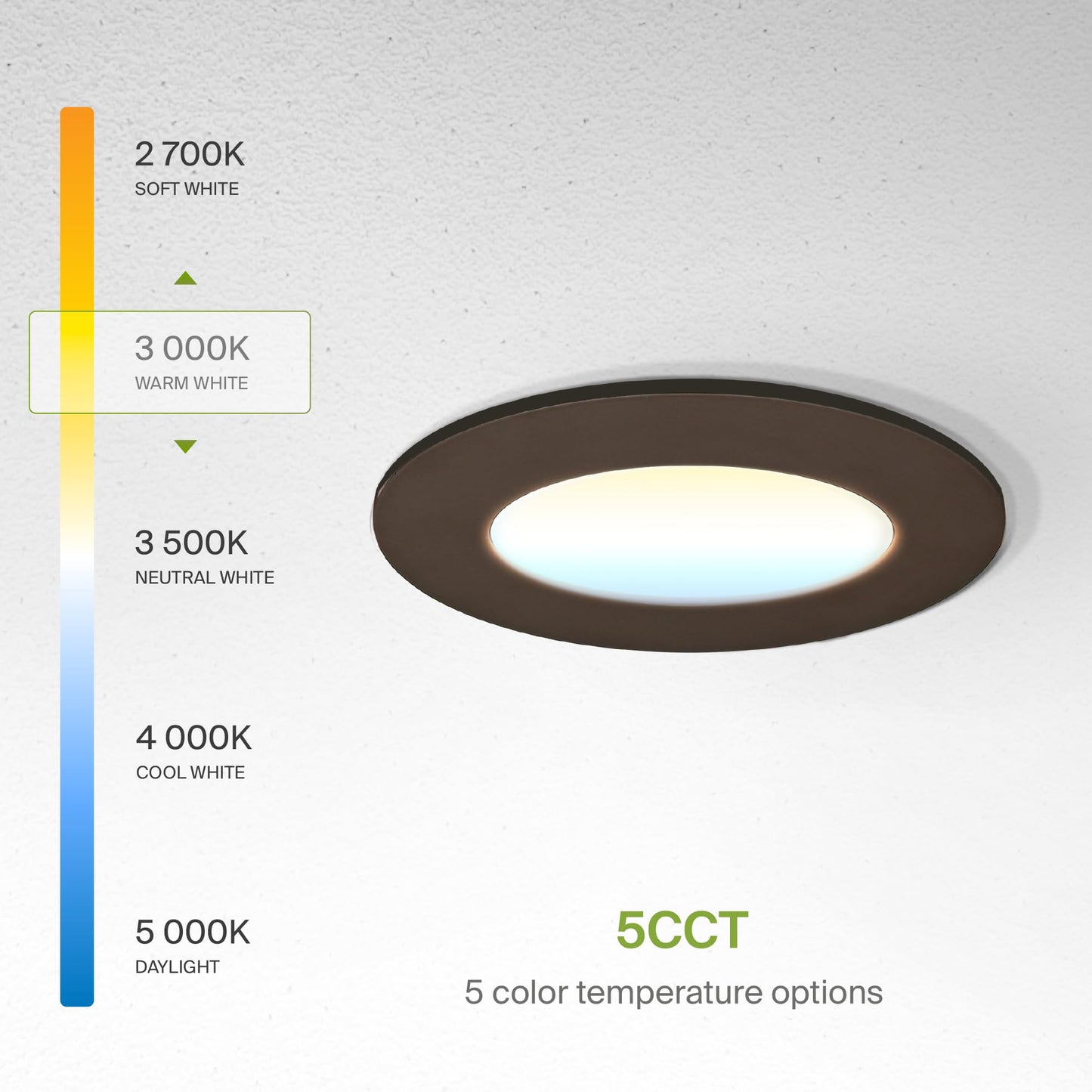 Asd 6 Pack 3 Inch Led Recessed Light 6W  5 Cct 2700K-5000K Cri90+  Ic Rated Ultra Thin Dimmable Ceiling Lights With J Box  Canless Wafer Downlight  Round Slim Panel Lighting  Energy Star Etl  Bronze