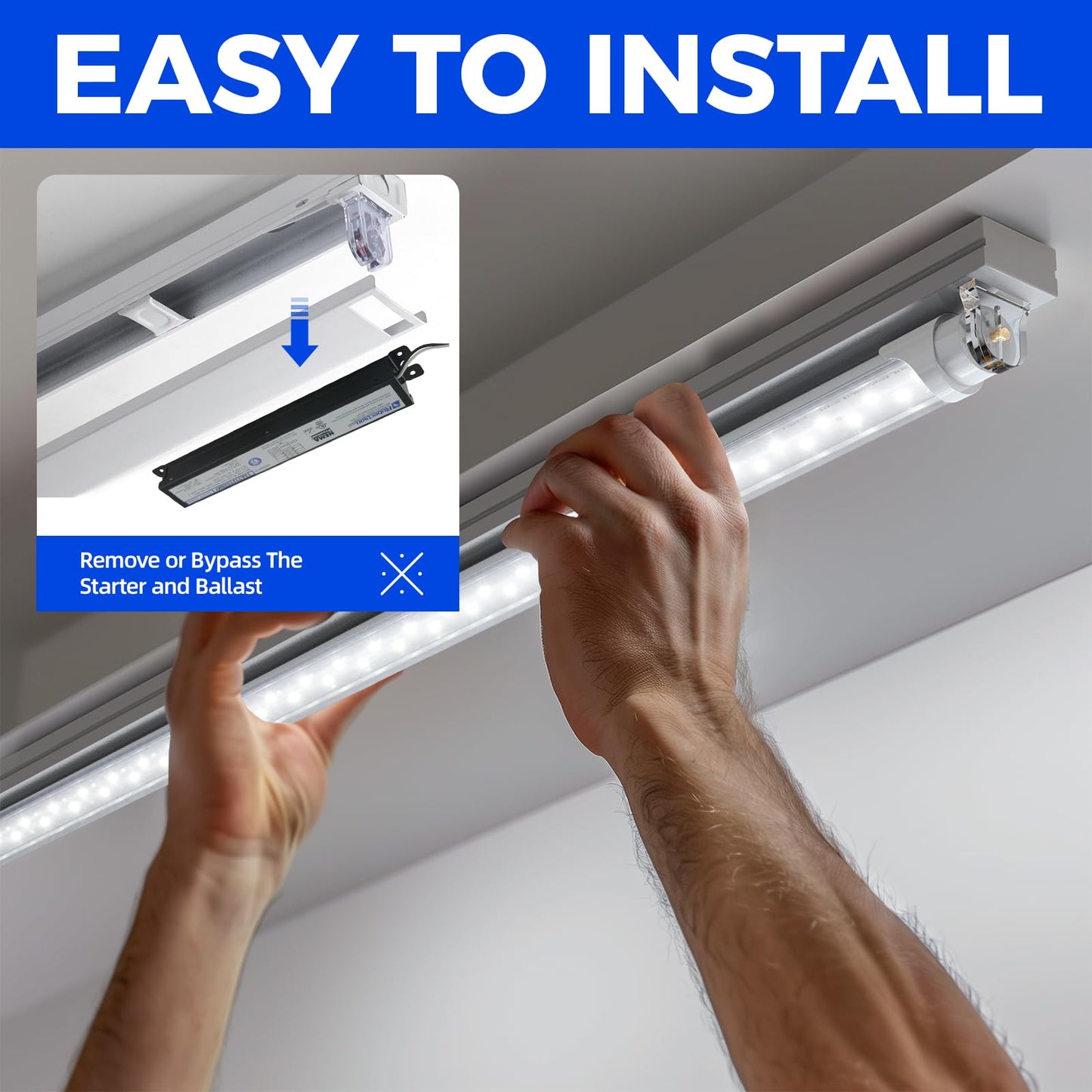 Barrina 8 FT LED Tube Lights, 44W 5500lm, Daylight White 5000K, Aluminium and PC, 12 Pack, Model INWT804022600Dc
