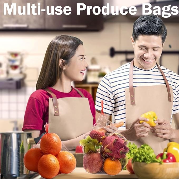 Reusable Produce Mesh Bags, 24 Inch Seafood Boil Bags for Crab Clam Shellfish Crawfish Cooking, Onion Potato Storage Eco-friendly Fruit Vegetable Produce Packaging Supplies Net (100Pcs-Red)