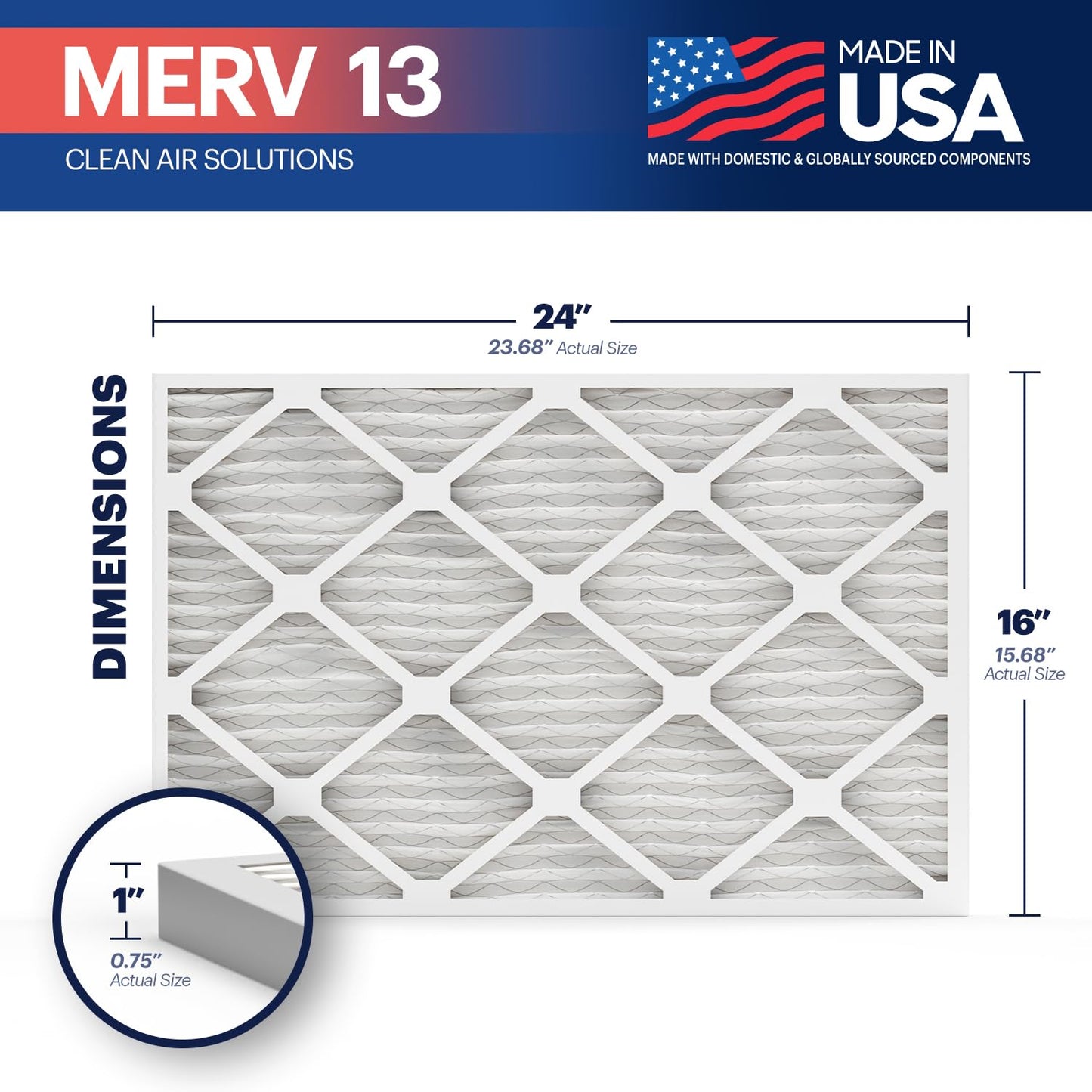 Bnx Trufilter 16X24X1 Air Filter Merv 13 (6-Pack) - Made In Usa - Electrostatic Pleated Air Conditioner Hvac Ac Furnace Filters