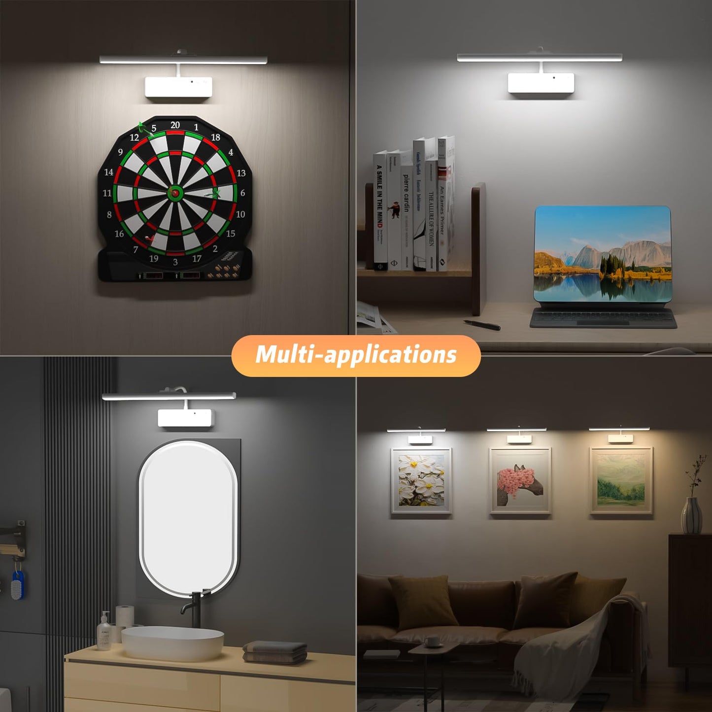 Lightbiz Picture Light, 15.35inch 5400mAh Rechargeable Picture Lights for Wall Battery Operated Wall Lights with Remote, 3 Colors Paintings Light Dimmable Art Light for Artwork, Gallery (White)