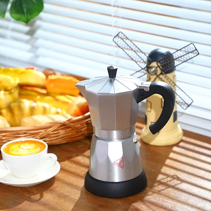 Coffee Pot 6 Cup Electric Espresso Coffee Maker Italian Moka Maker 300ml Portable Aluminum Espresso Machine Cafetera Moka Pot with Detachable Base, Gift for Home Travel(Aluminum Color)
