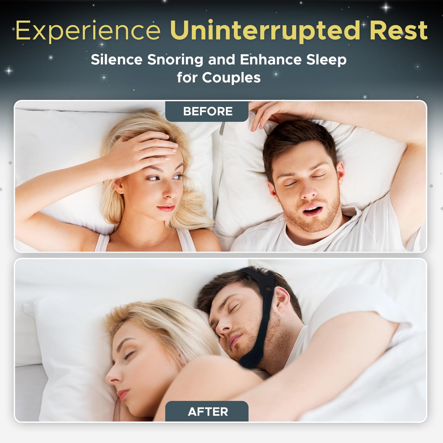 Chin Strap for Sleeping, CPAP Chin Strap, Anti Snoring, CPAP Chin Strap to Keep Mouth Closed, Adjustable, Breathable and Comfortable