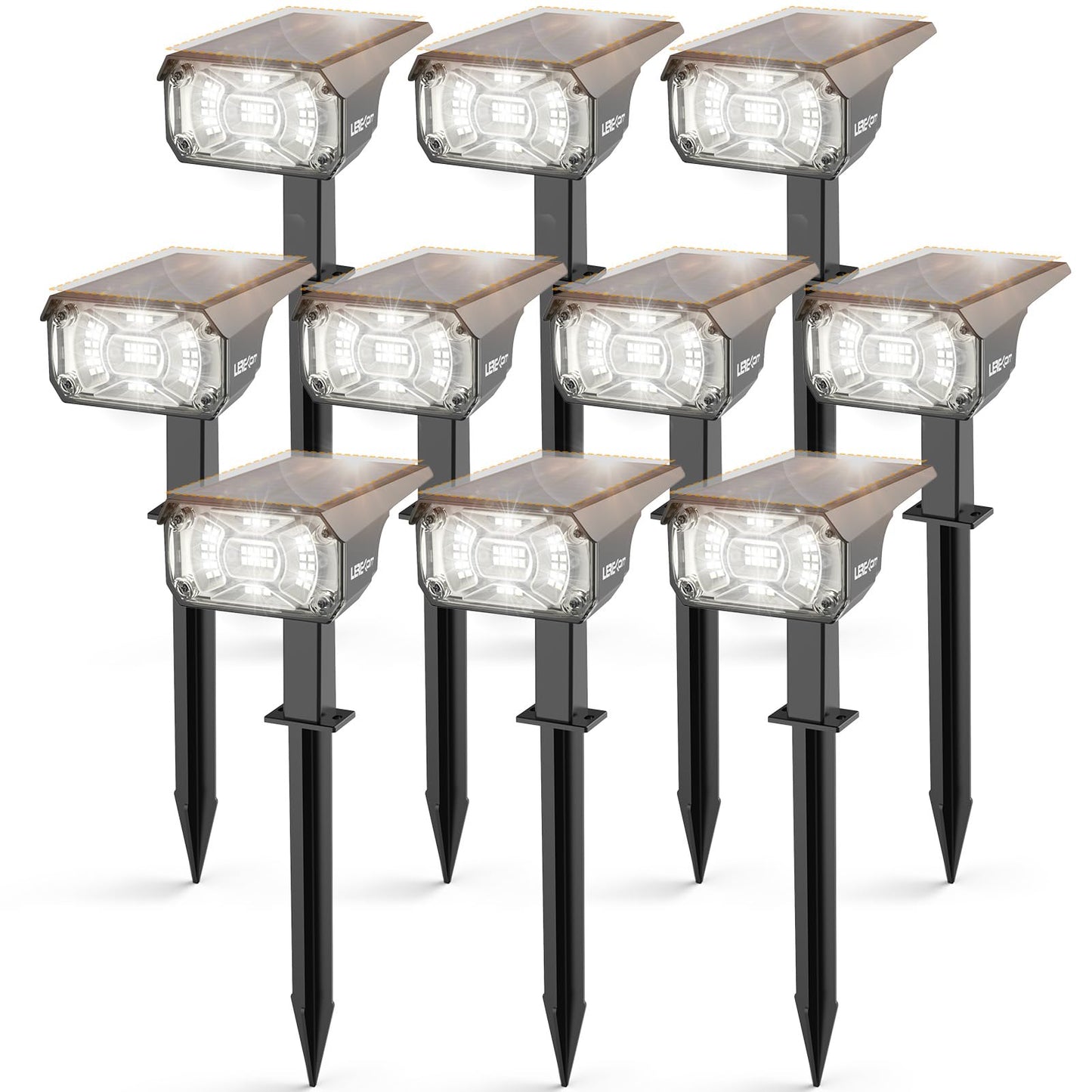 LEREKAM Solar Spot Lights, 40 LED Landscape Lighting, IP65 Waterproof, 360 Adjustable, 10 Pack, Cool White