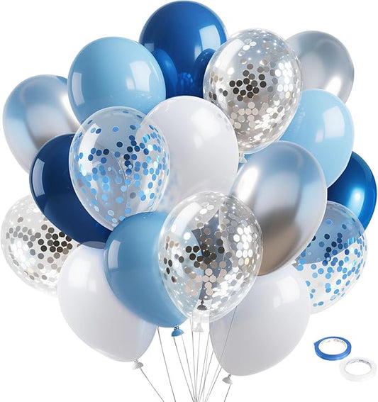 Blue and White Balloons 12 Inch Navy Blue Balloons Latex Confetti Balloon Party Decorations for Graduation Fathers Day Bir...