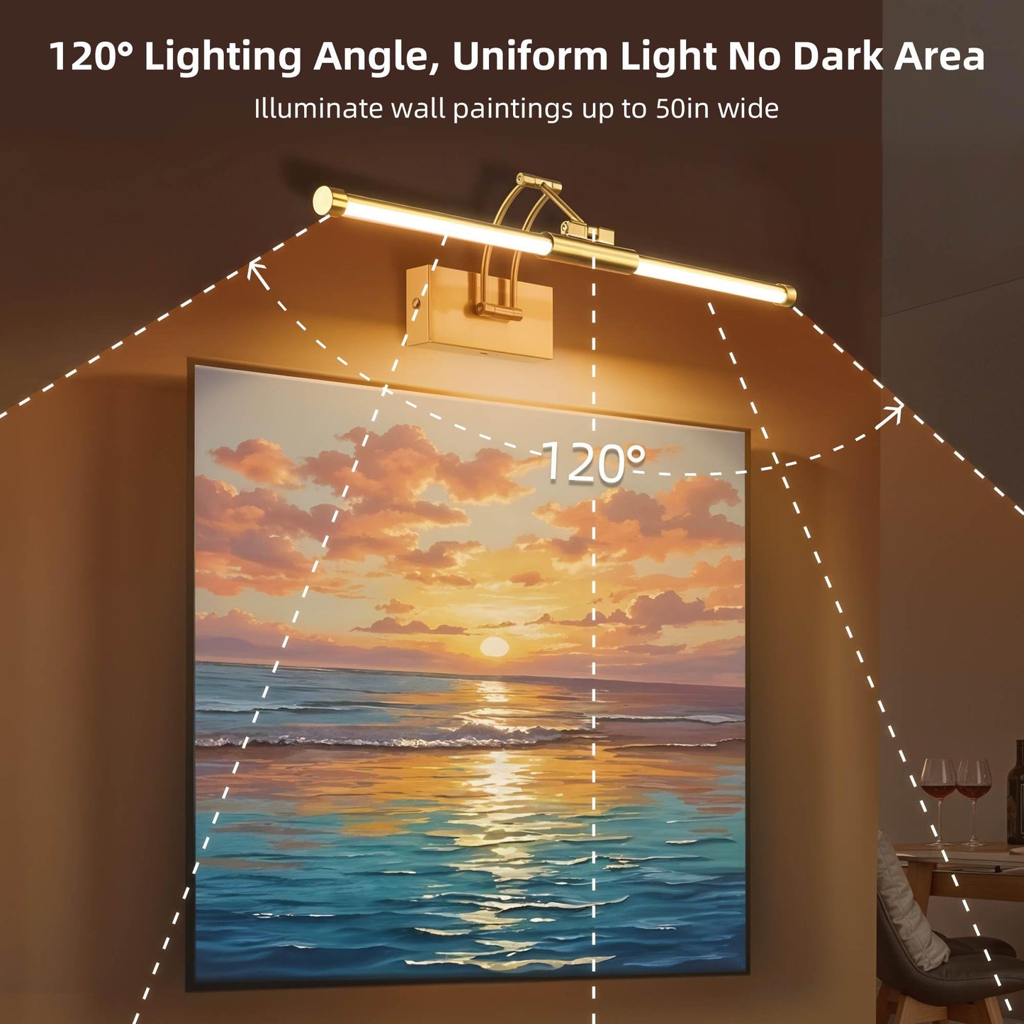 24 Picture Lights For Wall Battery Operated  Wireless Picture Lights With Remote  Rechargeable Wall Light 3000K/4000K/6000K Dimmable  Art Lighting For discomfort-reducingtings Frame Gallery Dartboard Light  Brass