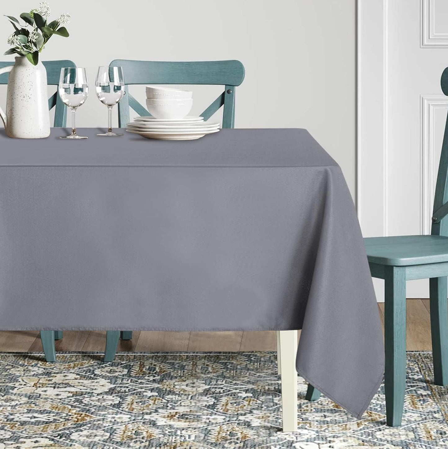 sancua Rectangle Tablecloth - 60 x 102 Inch - Stain and Wrinkle Resistant Washable Polyester Table Cloth, Decorative Fabric Table Cover for Dining Tables, Buffet Parties and Camping, Light Grey